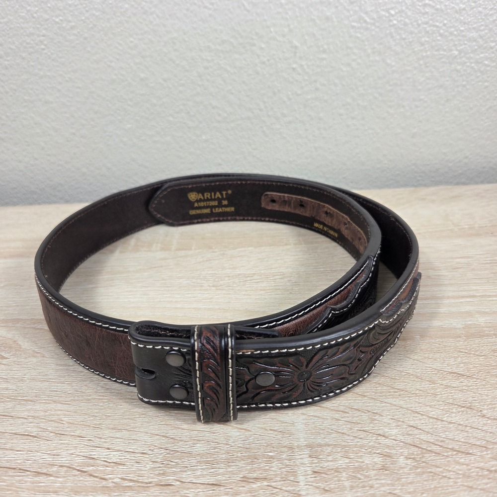 Ariat Genuine Leather Tooled Western Belt Strap Only No Buckle Size 36